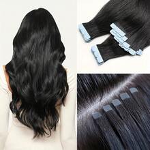 Invisible Mini Tape Hair Extensions Human Hair Extension 10pcs/Pack Invisible Tape Hair Straight Remy Hair 12-20 Inch - Jet Black - View 2