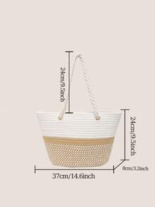 BAILEE 1 Peça Bolsa de Praia Estilo Minimalista Casual de Férias, Design Colorblock Feito à Mão com Corda, Design de Abertura Superior, Bolsa de Praia Feminina, Adequada para Férias, Viagens, Looks da Moda e Compras com Amigos - Caqui - Visão 13