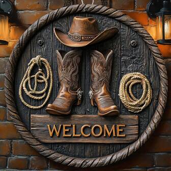1 pièce Panneau métallique de bienvenue de cowboy vintage, affiche métallique amusante, impression 2D plate multifonctionnelle, facile à accrocher, décoration de chambre, décoration de maison, décoration de cuisine, décoration de bureau, décoration de jardin, décoration extérieure, décoration de chambre à coucher, décoration de salle de séjour, décoration de café, décoration de restaurant, décoration de garage, décoration de bar