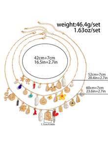 Znice 3pcs Set Summer Fashion Cute Dopamine Pearl Flower Crystal Bowknot Multi-Layer Bohemian Necklace, Detachable, Suitable For Beach, Party, Daily Wear - 3-piece Set - View 4