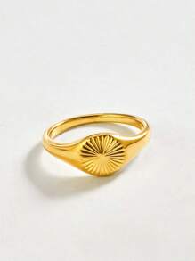 1pc Fashion Boho Sunbeam Ring, 18K Gold Plated Stainless Steel Wavy Adjustable Ring Size 5-10, Suitable For Men & Women, All Season Wear, Great For Mother's Day Gift