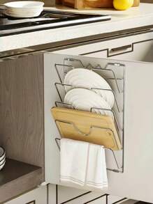 1 pièce Étagère de rangement murale de cuisine à 5 niveaux | Organisateur multifonctionnel pour couvercles de casseroles et planches à découper, installation par perçage, gain d'espace