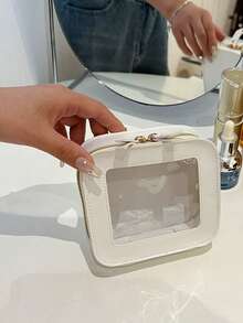 1pc Mini Makeup Bag - Small Cosmetic Bags For Women,Waterproof Toiletry Bag For Travel,Clear Center Console Organizer Bag With Clear Windows & Gold Zipperslunch Bag Travel Bag Bags For Ladies, Ideal For Men & Women, Makeup Travel Bag,Mother's Day, Travel, Wedding Season Holiday Essentials Holiday Travel Essentials Travel Accessories - Multicolor - View 10