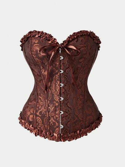 Körperformer Korsett Top Taillenschnürer, vintage Jacquard-Muster sexy Bustier