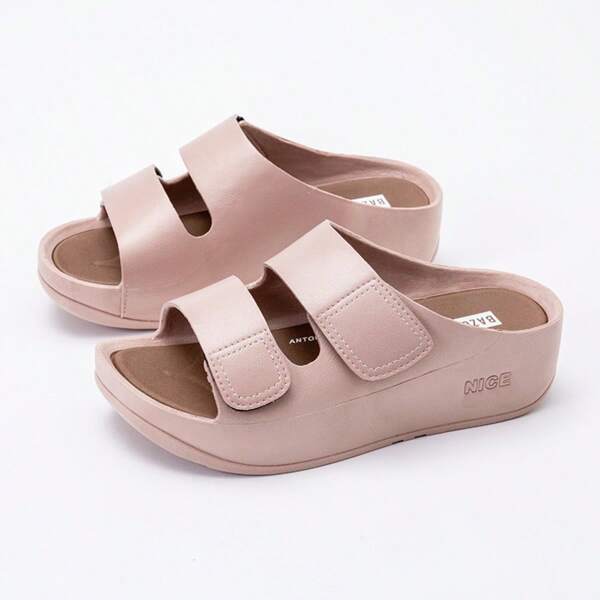 Women's Elegant Cute Solid Color Hook And Loop Beach Slippers, Summer
