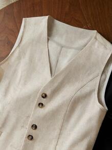 Blazer corto senza maniche monopezzo in finta lino bicolore da donna per l'estate