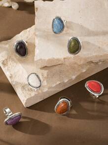 1 Stück Damen Boho Eleganter Luxus Lila & Blau Geometrie Dekor Verstellbarer Ring, geeignet für Braut, Hochzeit, formelle Party, Festival Geschenk