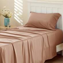Bedsure Queen Sheet Set, Cooling Sheets For Queen Size Bed Set, Rayon Derived From Bamboo, Breathable & Soft Deep Pocket Up To 16 Inches, Hotel Luxury Silky Bedding, Bedsheet & Pillowcases, Dark Grey - 24 - Taupe - View 1