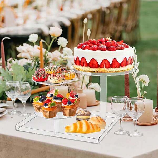 1 pièce Support à gâteau en acrylique, présentoir à desserts rond détachable sur plusieurs niveaux, plateau à gâteau pour mariage, fête, célébration