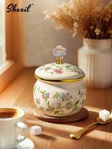 shoxil 1件搪瓷咖啡壶花卉图案手冲壶1.2L大容量咖啡壶手柄壶咖啡壶窄口油壶煮茶壶家用煮茶壶适用于电炉燃气煮咖啡或茶