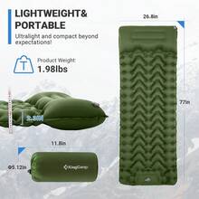 Iatable Camping Sping Pad With Builtin Foot Pump And Pillow Olive - như hình ảnh - Xem 3
