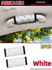 MEIKAXIU 2 Peças Protetor de Alça de Carro Interior em Tecido Brilhante e Confortável de Pele de Carneiro Falsa com Strass, Ajuste Universal - Pacote com 2 - Visão 3