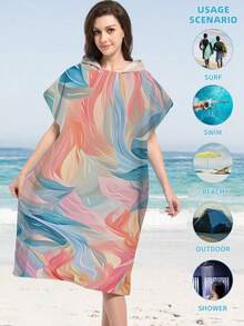 1pc Mandala Striped Print Poncho Wearable Robe - Super Soft Microfiber Hooded Beach Pattern, Suitable As Gift For Men, Women, Couples - Beach & Home Decor, Couple Cloak | Microfiber Bath Robe, Suitable For All Holidays Back To School - Multicolor - View 5