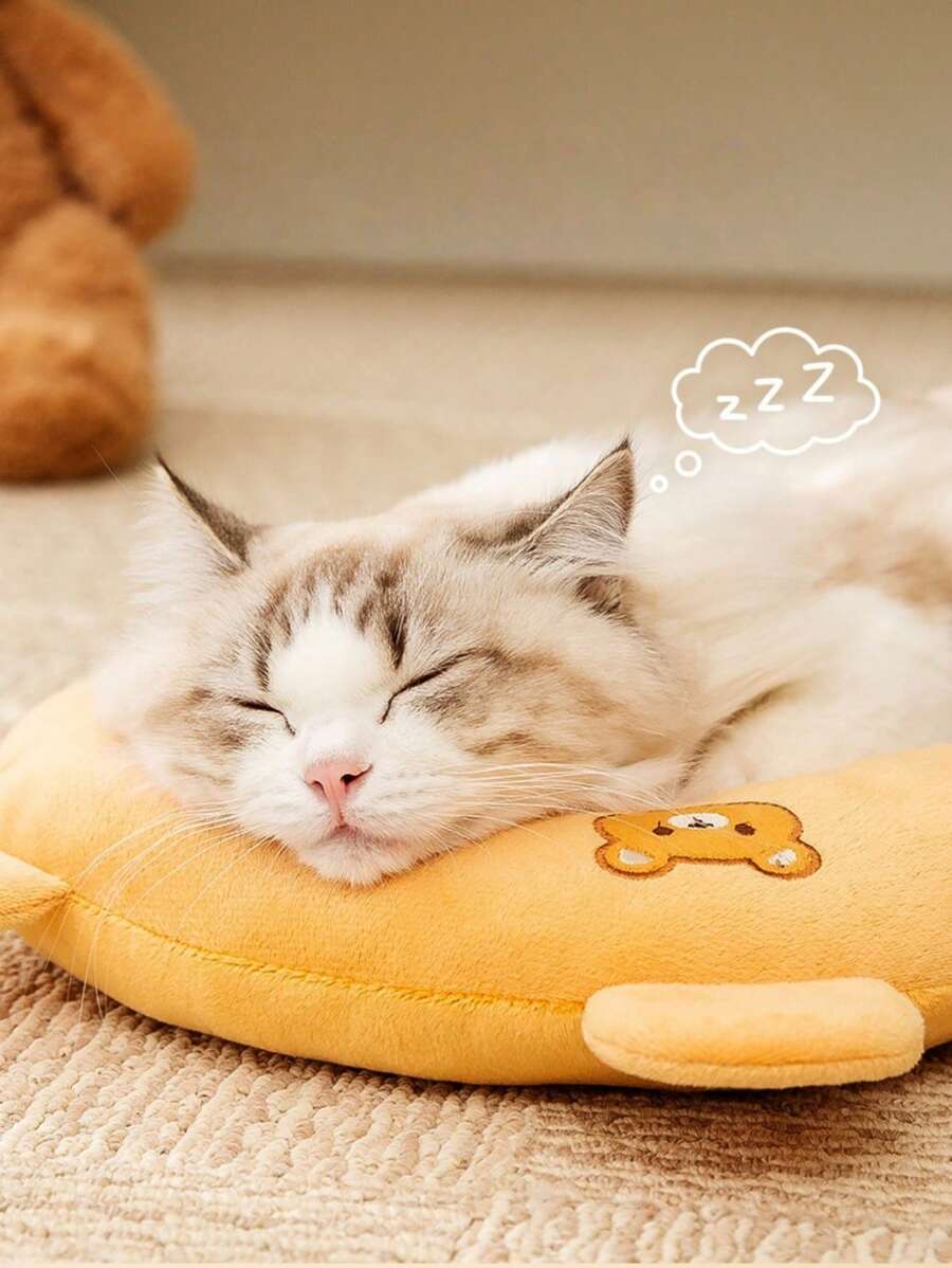 1pc Pet Cat Breathable Cartoon Embroidered U-Shaped Pillow, Doggy Sleeping Cushion, Pet Supplies