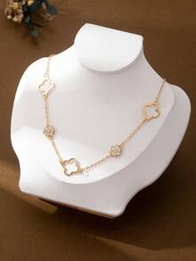 1pc Fashionable Minimalist Hollow Clover With Rhinestone Decor Necklace, Suitable For Women, Great Mother's Day Gift