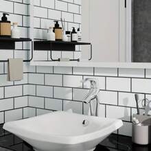1 Roll White Tile Pattern Wallpaper, Easy To Clean, Removable, Peelable, Suitable For Kitchen, Bedroom, Living Room And Bathroom, 950x40cm