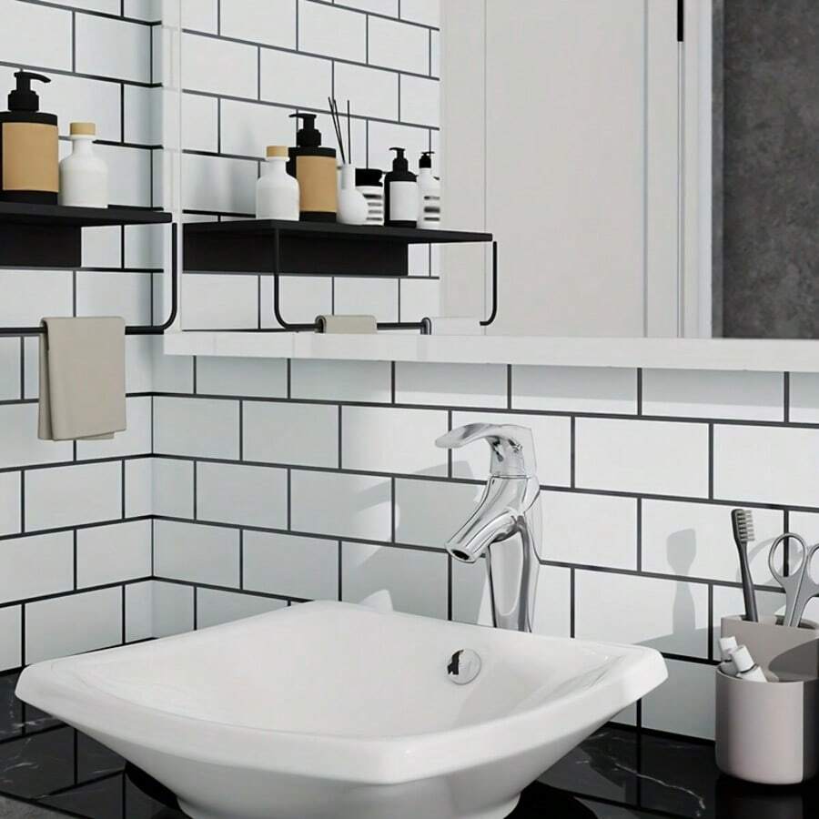 1 Roll White Tile Pattern Wallpaper, Easy To Clean, Removable, Peelable, Suitable For Kitchen, Bedroom, Living Room And Bathroom, 950x40cm