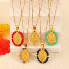 1pc Fashionable Retro Colorful Crystal Virgin Mary Pendant Necklace, Best Gift For Women Jewelry