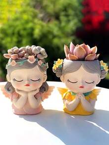 1个仙女花盆，多肉植物盆，女孩脸花盆，可爱树脂花盆带排水孔，送给女性的最佳礼物，装饰，家居，婚礼，首饰盒，派对，情人节，生日，返校季，花瓶 - 彩色 - 查看 5