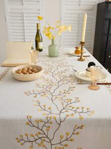 1 pièce Nappe rectangulaire imperméable, multi-tailles pour toutes les saisons, motif à broderie florale, style frais, convient pour salon, salle à manger, décoration de la maison