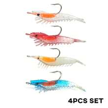 Topline Tackle 4pcs/Box 6cm 3g Glow-In-The-Dark Realistic Shrimp Soft Bait Artificial Soft Hook Fishing Lure For Bass Saltwater Fishing Tackle