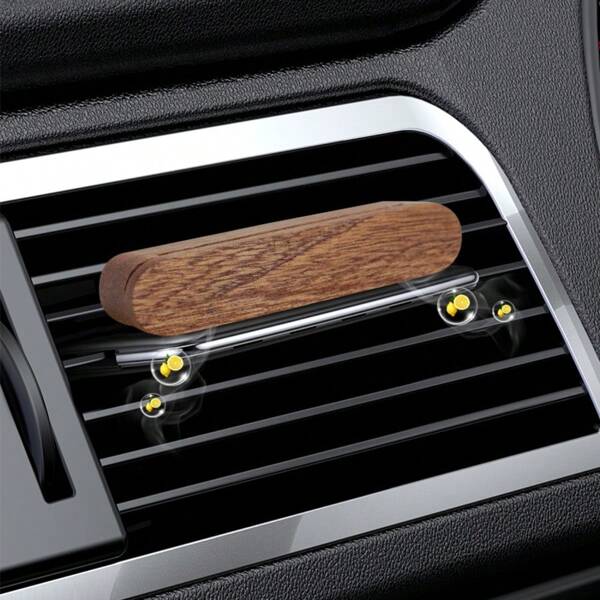 1pc Pure Wooden Car Diffuser With 2 Different Scented Rods, Walnut & Sabila Wood Materials, Vent Clip Air Freshener, Exclusive Premium