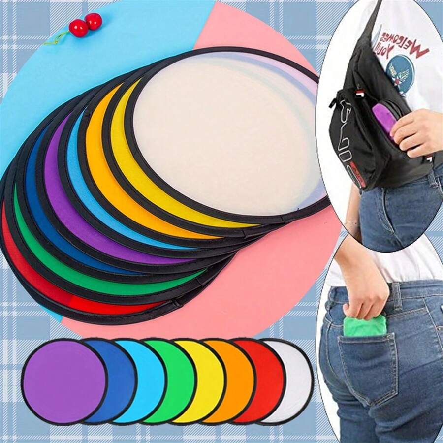 10个装，可折叠飞盘或风扇，折叠口袋飞盘套装，可折叠飞行沙滩派对礼品，适合夏季户外活动，飞行风扇，适合生日派对、万圣节和圣诞节。 - 彩色 - 查看 1