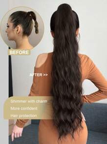 Claw Ponytail Extension Hair Brown Color 32 Inch Long Water Wave Heat Resistant Fiber Synthetic Ponytail Hairpiece For Girl Women Daily Used