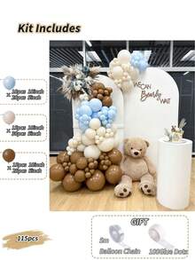 Set de 115 piezas de globos en colores marrón, beige y azul para arco de globos, decoración de cumpleaños, boda, compromiso, bautizo, revelación de sexo y otras fiestas