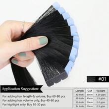Invisible Mini Tape Hair Extensions Human Hair Extension 10pcs/Pack Invisible Tape Hair Straight Remy Hair 12-20 Inch - Jet Black - View 3