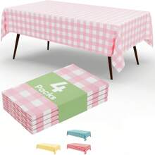 2/4pcs Yellow & Gold Color Disposable Plastic Tablecloth, Yellow & White Plaid Background, 54" X 108", Suitable For Birthday Party, Outdoor Dinner, Holiday Party Decoration