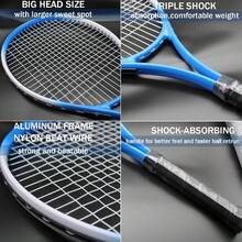 Set de 2 raquetas de tenis multiusos juveniles, de material de hierro, en color azul/rojo/rosa, que incluye 1 bolsa de tenis, adecuado para principiantes, práctica y entrenamiento deportivo al aire libre - regalo festivo - Azul - Ver 8