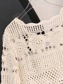 JIANHU Boho Crochet Hollow Knit Blouse – Spring Fall Lightweight Sweater Top, Vintage Loose Fit Pullover For Layered Casual Outfits