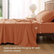 Bedsure Queen Sheet Set, Cooling Sheets For Queen Size Bed Set, Rayon Derived From Bamboo, Breathable & Soft Deep Pocket Up To 16 Inches, Hotel Luxury Silky Bedding, Bedsheet & Pillowcases, Dark Grey - 19 - 焦橙色 - 查看 3