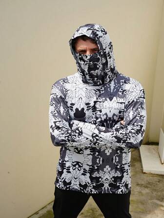  ABUGARCIA 男士图案防晒连帽衫，带颈套，长袖舒适速干上衣，适合男士户外钓鱼活动