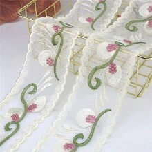 2 Yards Embroidered Floral Ribbon] Embroidered Lace Trim Ribbon, 2 Yards, Mixed Color Floral Design For DIY Crafts, Clothing, Bedding, And Window Treatments - Multicolor - View 7