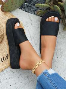 Sandalias de plataforma casuales para mujeres, nuevas sandalias de verano de cuña con estampado floral retro, de punta abierta y correa, versátiles para la playa y los viajes