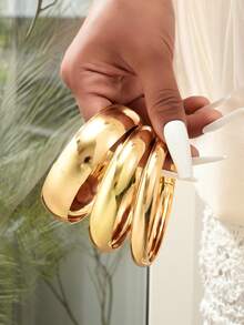 3 件/5 件/7 件复古优雅夸张宽金属素手镯套装，个性化简约高端多层珠宝适合女性、节日、派对、约会、礼物、日常搭配 - 金黃色 - 查看 11