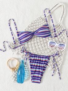 Bộ bikini nữ mùa hè mới, kẻ sọc, có thể điều chỉnh, gợi cảm, thoải mái, thích hợp cho kỳ nghỉ biển, đồ bơi nữ. - Nhiều màu - Xem 1
