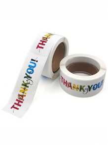 120pcs/Roll Square Colorful Thank You Stickers, 2.5cm*7.6cm Sealed Holiday Gift Decorative Non-Woven Label Stickers, Alphabet Theme, Rectangle Shape, Birthdays, DIY Decorations, Waterproof PVC Non-Adhesive, Thank You Stickers