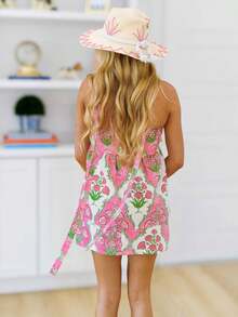 Women Two Piece Mini Skirt Set With Scarf Y2k Cute Floral Tube Crop Tops High Waisted Mini Skort Skirt Sets - Hồng - Xem 4