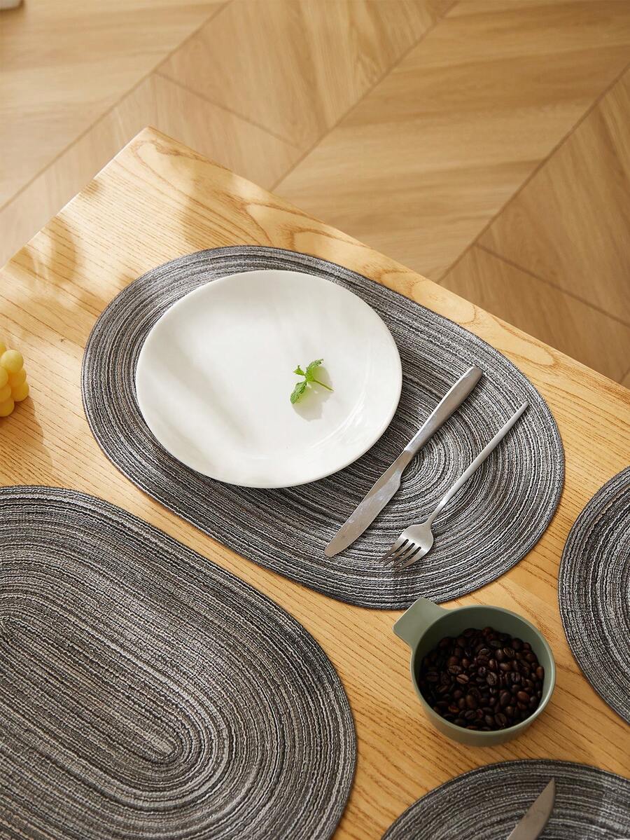 1/2/4/6/8pcs Minimalist Ombre Milk Coffee Oval Polyester Placemats - Dark Grey - View 1