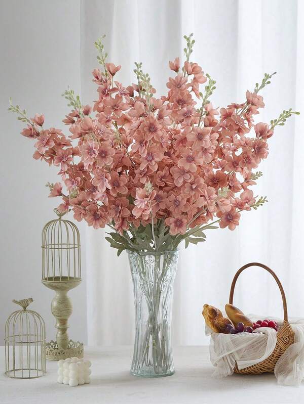 1 Pc Artificial Delphinium Flowers 33'' Silk Larkspur Flowers Faux Long Stem Fake Plant Flower Arrangement For Home Office Garden Wedding Table Vase Decor