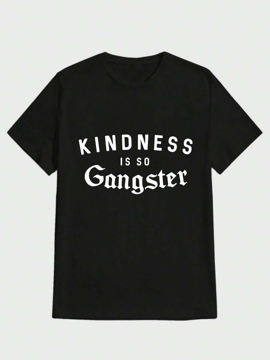 Para hombre,Camisa con estampado de "KINDNESS IS SO Gangster"-Estilo Positivo y Contraste,Camiseta casual de cuello redondo y manga corta con estampado,adecuada para uso diario en primavera y verano,unisex - Negro - Ver 1