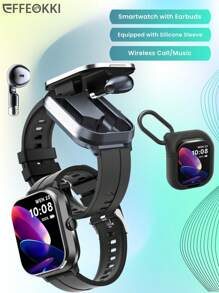EFFEOKKI D8Pro Smartwatch 2 In 1 Earbuds With Silicone Sleeve TWS Earphones Headset Wireless Call Heart Rate Sport Smart Watch Compatible With Iphone Android Phone