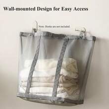 1 件带手柄的网状洗衣篮，多功能收纳袋，尼龙洗衣篮，可折叠脏衣篮，壁挂式洗衣收纳袋，便携式户外旅行手提包，沙滩包，用于整理衣物和存放物品，适用于洗衣房、浴室、阳台、宿舍、旅行、家居饰品、洗衣配件