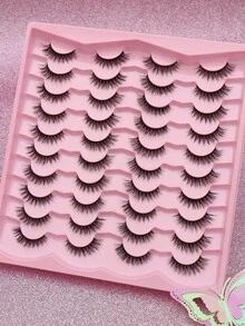 20对自然蓬松柔软浓密3D水貂毛假睫毛，多层短款浓密假睫毛，超长浓密假睫毛，条状假睫毛