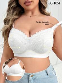 Soutien-gorge en dentelle à empiècement grande taille pour femmes, soutien-gorge sans fil doux et confortable