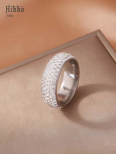 Hihho 1개 반짝이는 큐빅 지르코니아 디테일이 있는 개인화된 패셔너블한 스테인리스 스틸 남성용 반지, 장식 선물