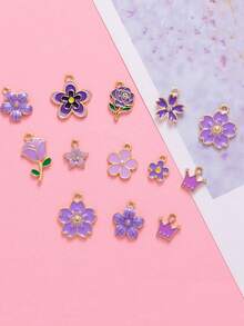 5件/20件/50件优雅珐琅护身符套装，合金星星，花朵，DIY手链，项链，珠宝制作配件吊坠，锌合金，优雅主题 - 彩色 - 查看 5